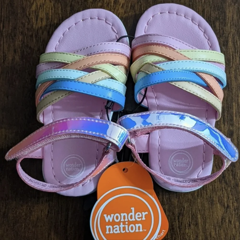 Infant Girls Holographic Strap Multi Colored  Sandals, Size 4, New